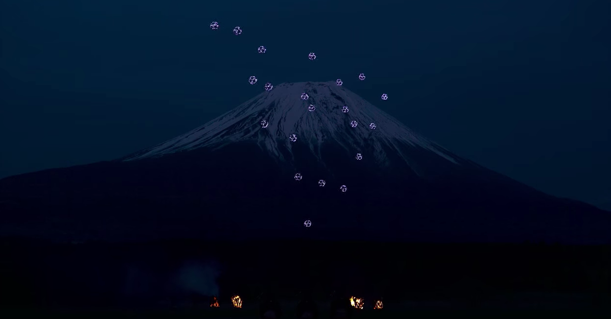 Danza de drones frente al Monte Fuji