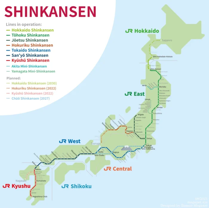 mapa de las rutas del shinkansen