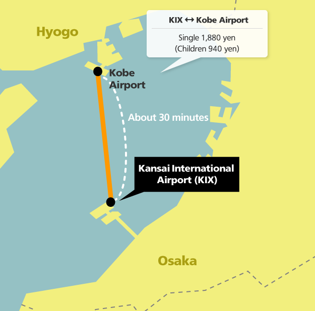 mapa de kansai a kobe en ferry.